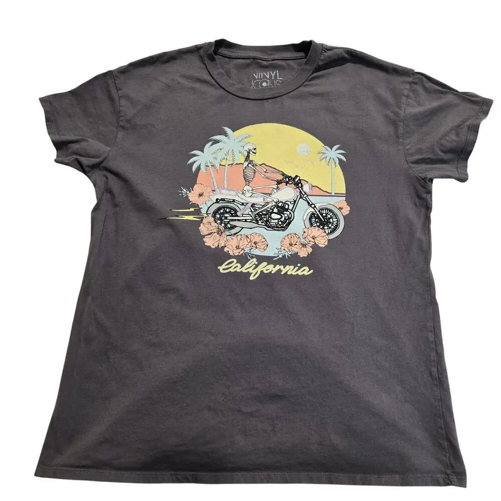 California Biker Skeleton T-shirt Viny Icons Size S 100% cotton - Picture 1 of 7